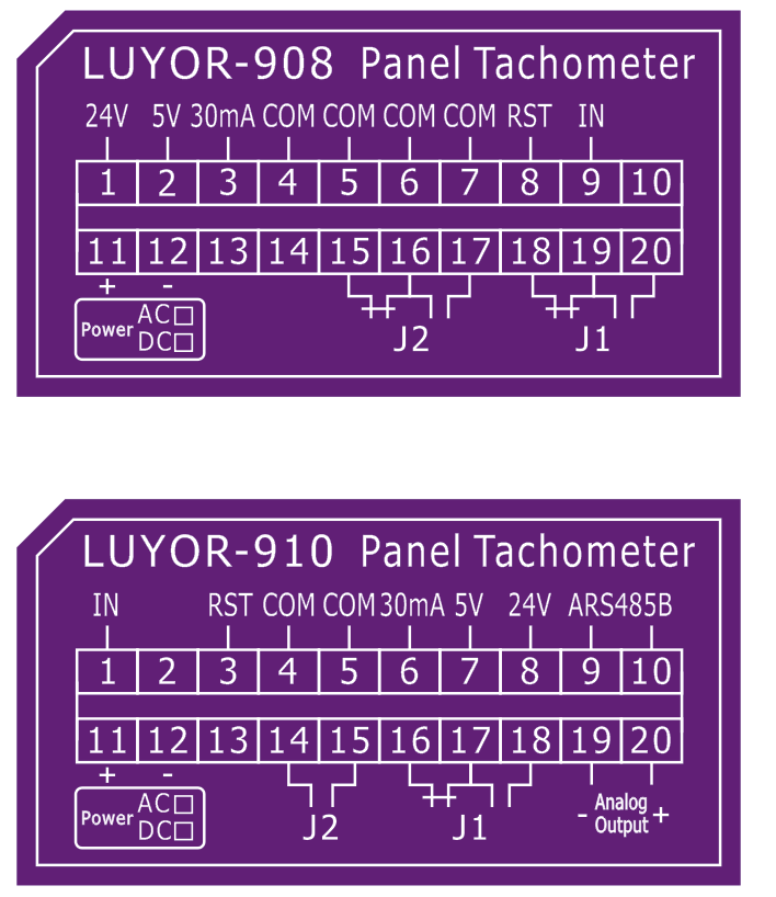 LUYOR-908/910面板式转速表的接线图